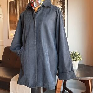 London Fog Black Faux Suede Overcoat with hidden buttons double collar Sz M